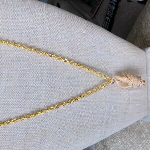 Genuine Shell Pendant Necklace, New  25"+1" Gold Textured Chain. 2" Shell, White